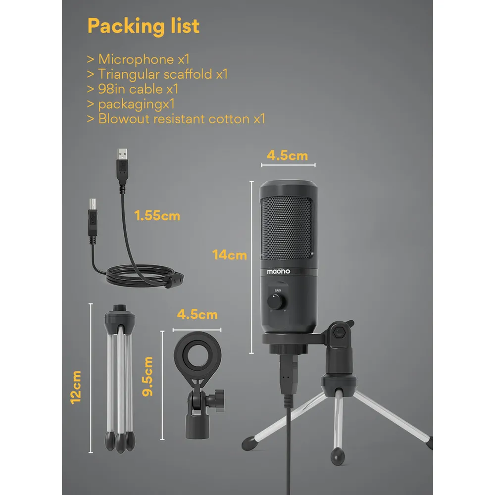 Maono USB Gaming Microphone with Mic Gain Control with Tripod Desk