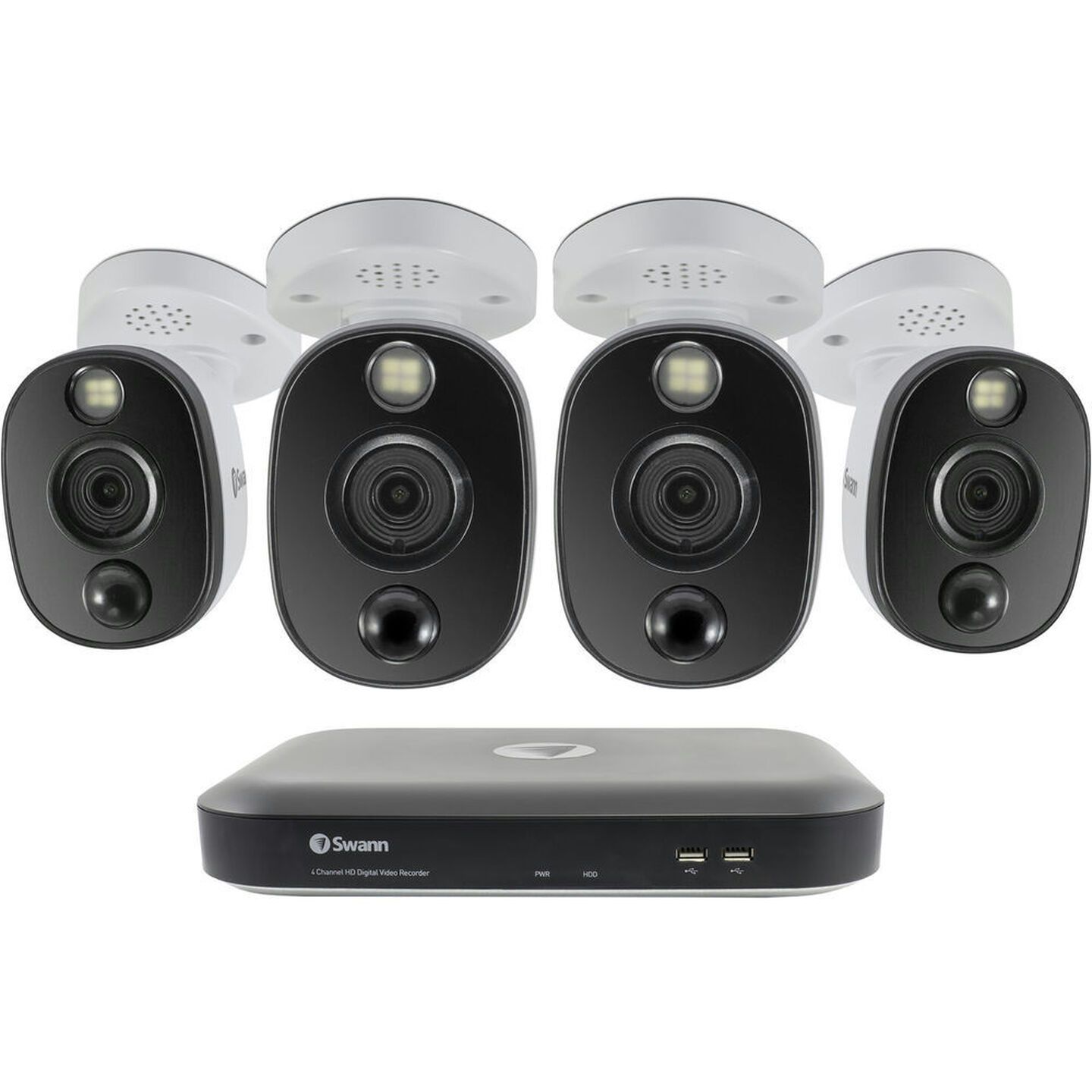 Swann 4CH 4K DVR Kit with 4 x 4K PIR Bullet Cameras with Warning Spotlights