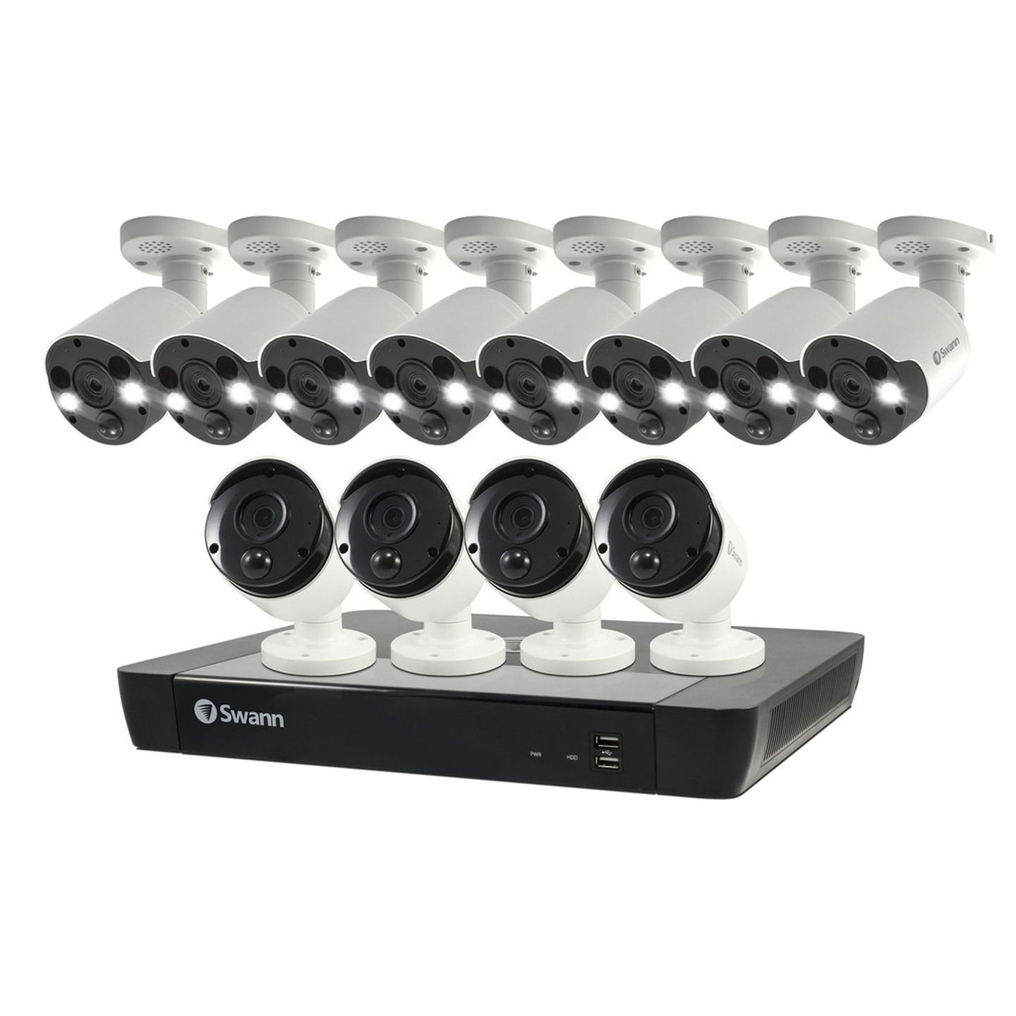 Swann 16CH 4K NVR Kit with 8 x 4K PIR Spot Light Bullet and 4 x 4K PIR Cameras