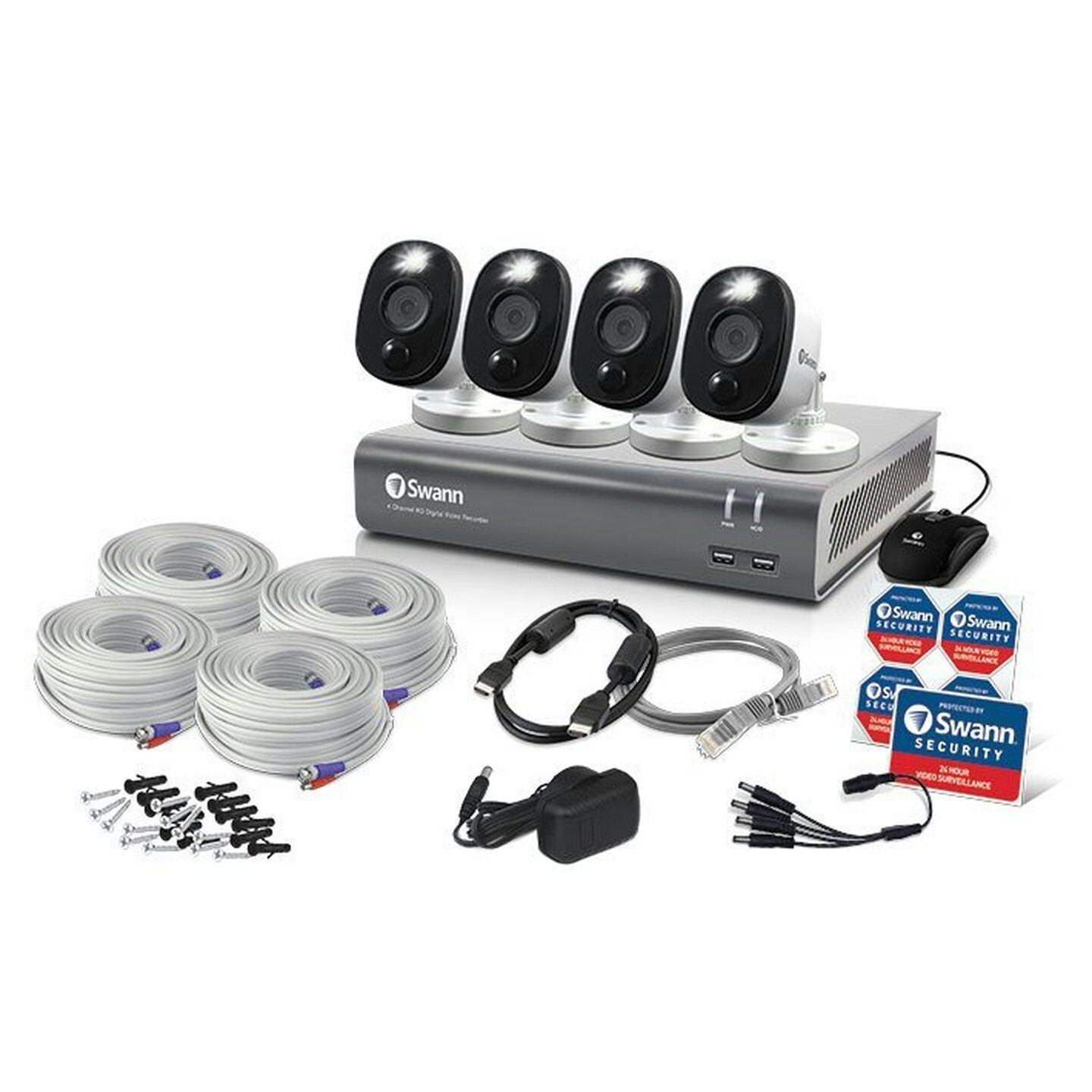 Swann 4CH 1080p DVR Kit with 4 x 1080p PIR Bullet Cameras with Warning Spotlights SWDVK-445804WL