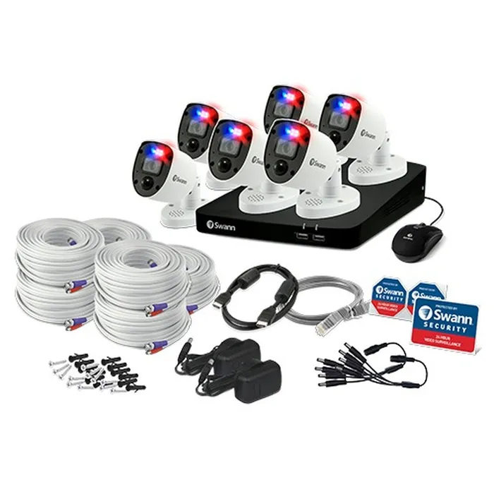 Swann 8CH 4K DVR Kit with 6 x 4K PIR Bullet Cameras with Red/Blu Flashing Lights SWDVK856806RL