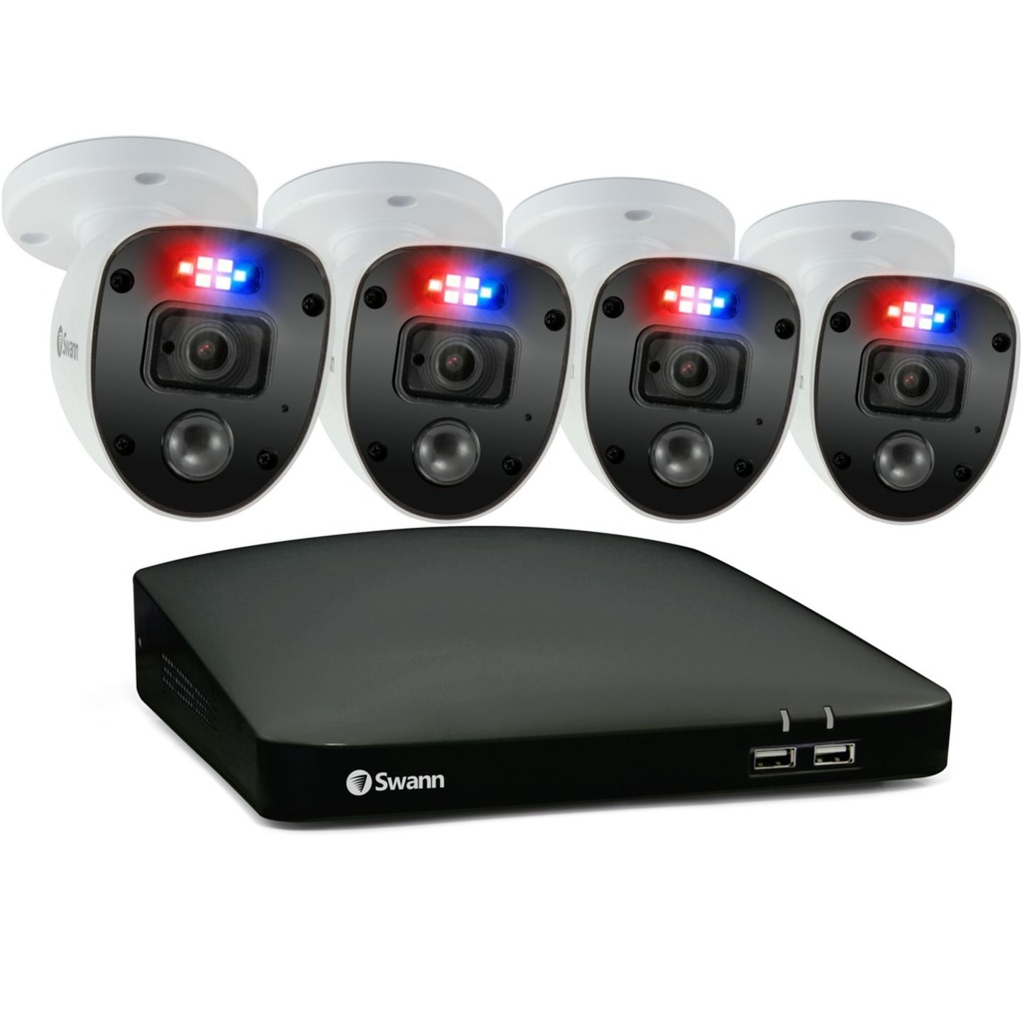 Swann 1080p Enforcer DVR Kit with 1TB HDD  4 x 1080p Cameras with Controllable Red  Blue Flashing Lights  Spotlights PRO-1080SL SWDVK-446804SL