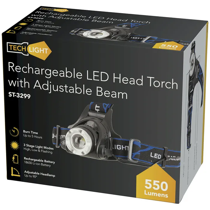 Rechargeable Head Torch with Adjustable Beam Jaycar New Zealand