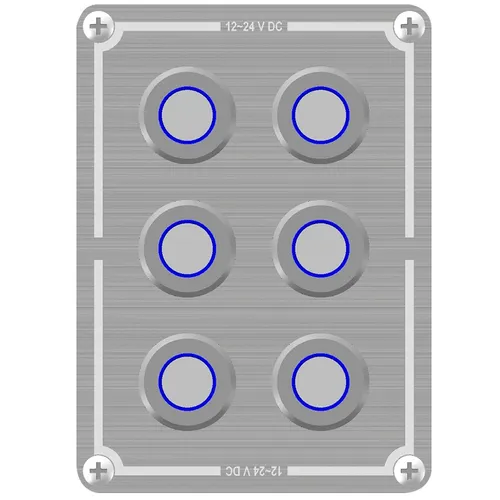 Powertech 6 Way Stainless Steel Switch Panel With Blue Illuminated