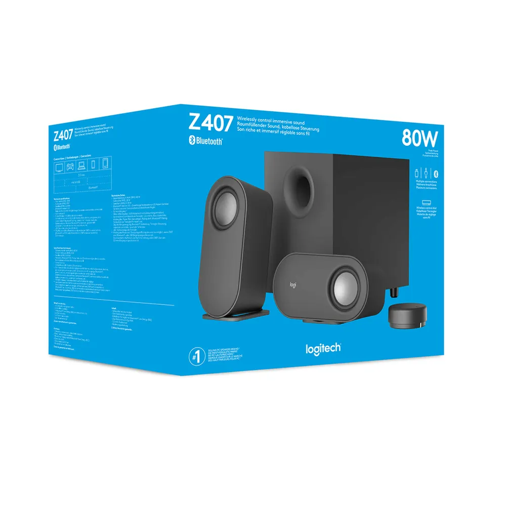 Logitech® Z407 Bluetooth® Graphite Computer Speakers with subwoofer and